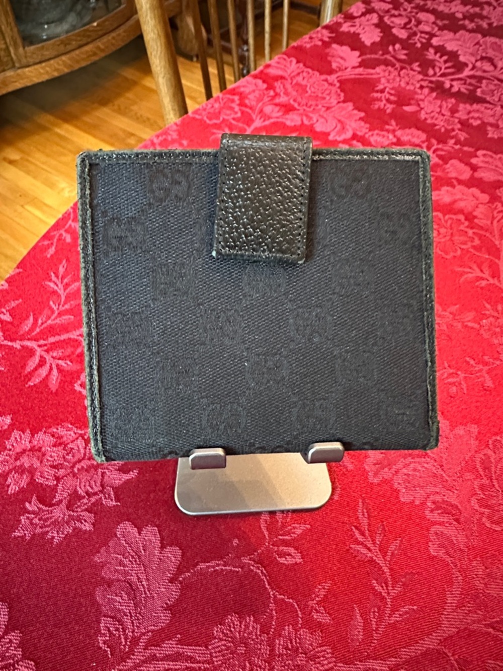 Gucci Black Canvas & Leather Compact Snap Wallet w/ Gold Charm - Picture 3 of 9